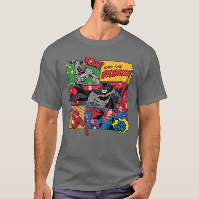 T-shirt Justice League "Sauvez les fêtes !" (Devant)
