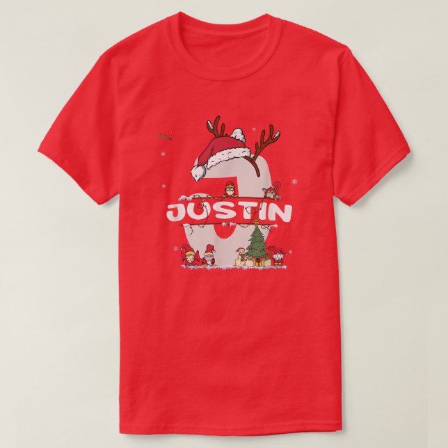 T-shirt Justin Christmas avec Justin Nom pour les Noël drô (Design devant)
