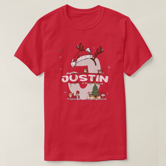 T-shirt Justin Christmasw Justin Nom pour les Noël drôles (Design devant)