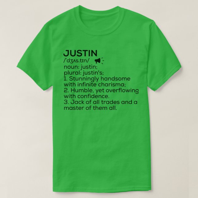 T-shirt Justin Nom Définition Justin Signification Nom Jus (Design devant)