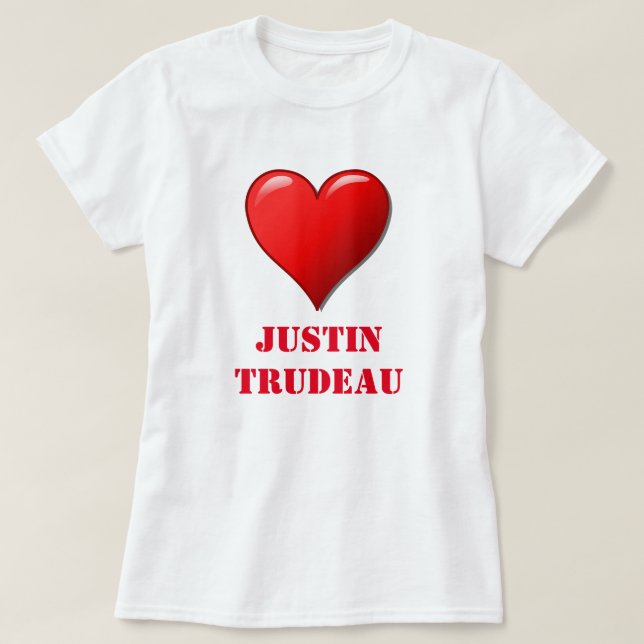 T-shirt Justin Trudeau Cute Red Heart Love Red White Cool (Design devant)