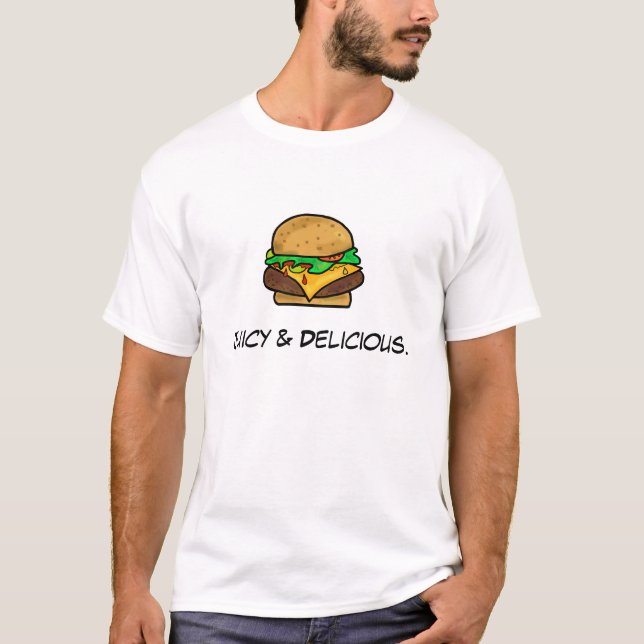 T-shirt juteux et délicieux de cheeseburger (Devant)