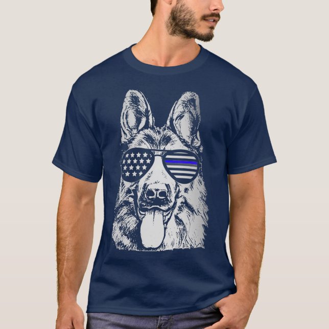 T-shirt K9 Agent de police Chien mince ligne bleue (Devant)