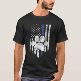 T-shirt K9 Agent de police Patriotique USA Drapeau mince L