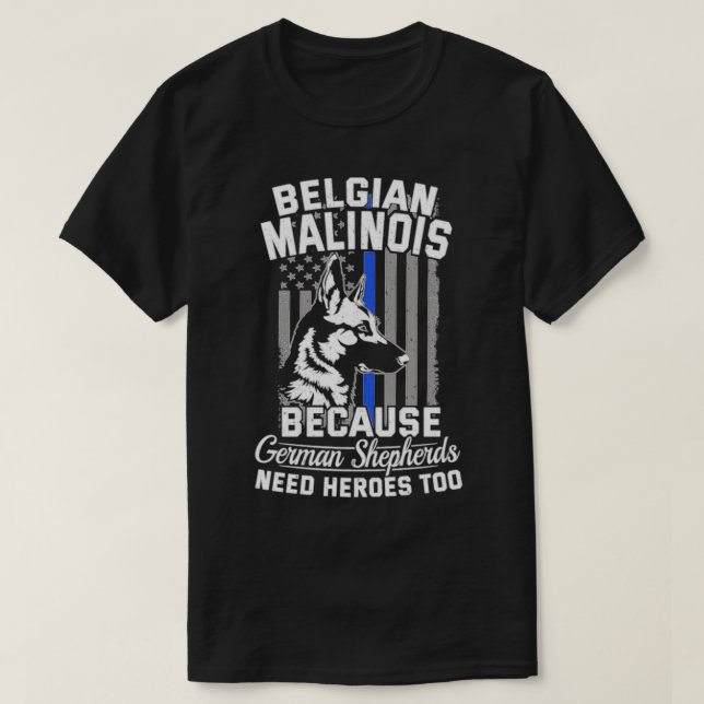 T-shirt K9 Ligne Bleue Mince Drapeau Police Chien Malinois (Design devant)