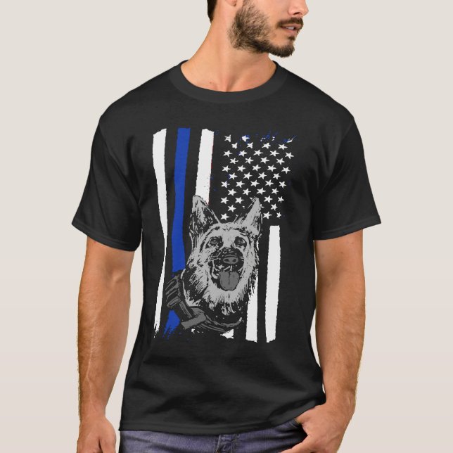 T-shirt K9 Police Officer Blue Line  K9 Police Dog Graphic (Devant)