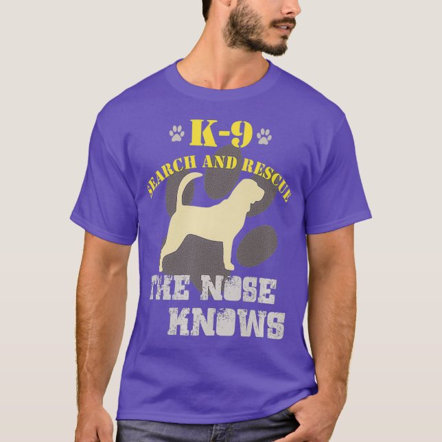 T-shirt K9 Recherche Secourir Chien Équipe Bloodhound Trac (Devant)