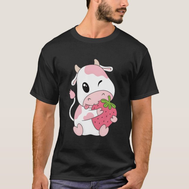 T-shirt K Strawberry Cow Print Kawaii Animal (Devant)