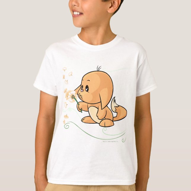 T-shirt Kacheek orange souhaitant sur un pissenlit (Devant)
