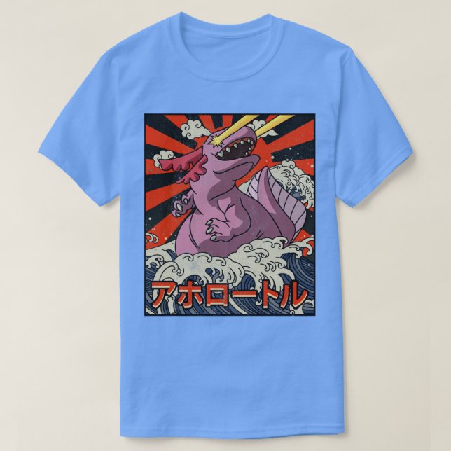 T-shirt Kaiju Axolotl Grande vague au large de Kanagawa Ja (Design devant)