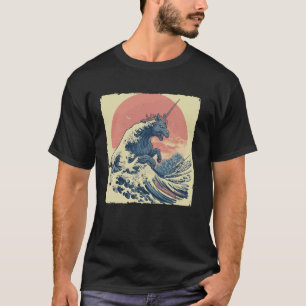 T-shirt Kaiju Licorne Grande Vague Au Large De Kanagawa Mo