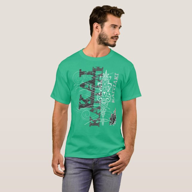 T-shirt Kaitiaki - gardiens maoris (écriture argentée) (Devant entier)