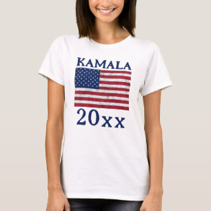 T-shirt KAMALA 2024 drapeau USA vintage bleu texte démocra