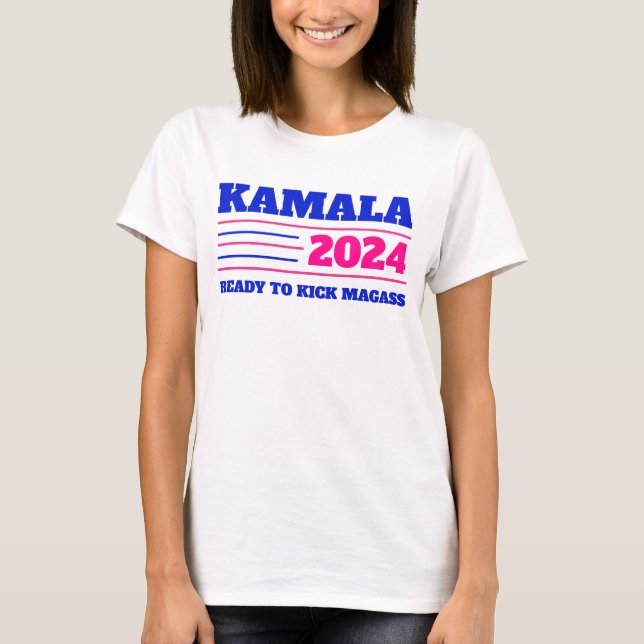 T-shirt Kamala Harris 2024 rose et bleu (Devant)