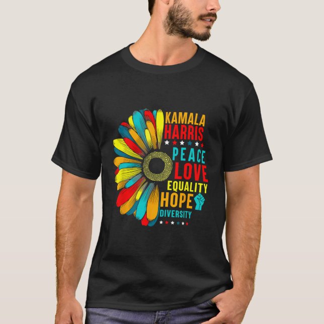T-shirt Kamala Harris Peace Love Equality Hope Diversity (Devant)