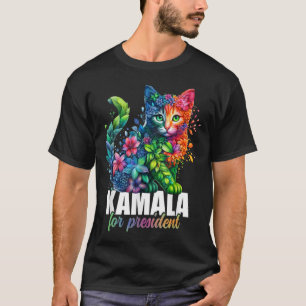 T-shirt Kamala Harris Président Cute Cat Floral Femini
