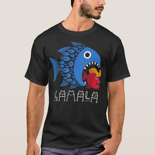 T-shirt Kamala Over Trump Blue Wave Big Fish Eats Small Fi (Devant)