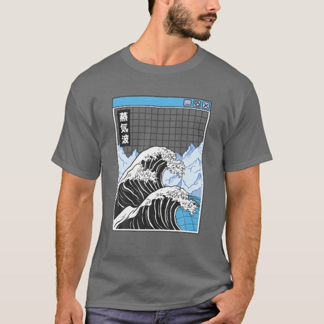 T-shirt Kanagawa Wave Japon Digital Landcape Grid Anime V (Devant)