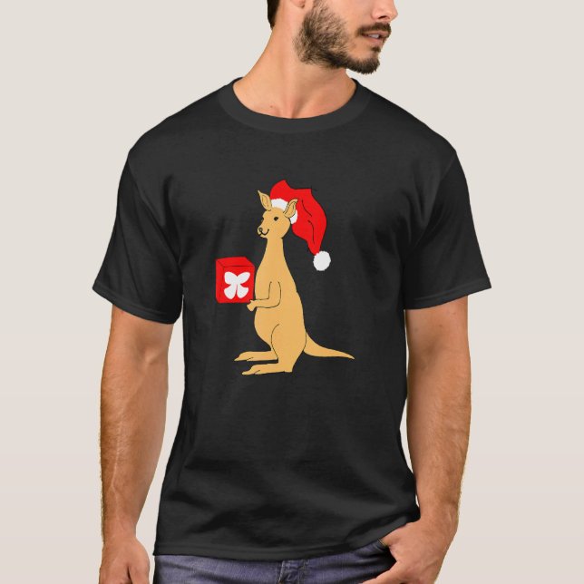 T-shirt Kangaroo de Noël australien avec le Père Noël Elf (Devant)