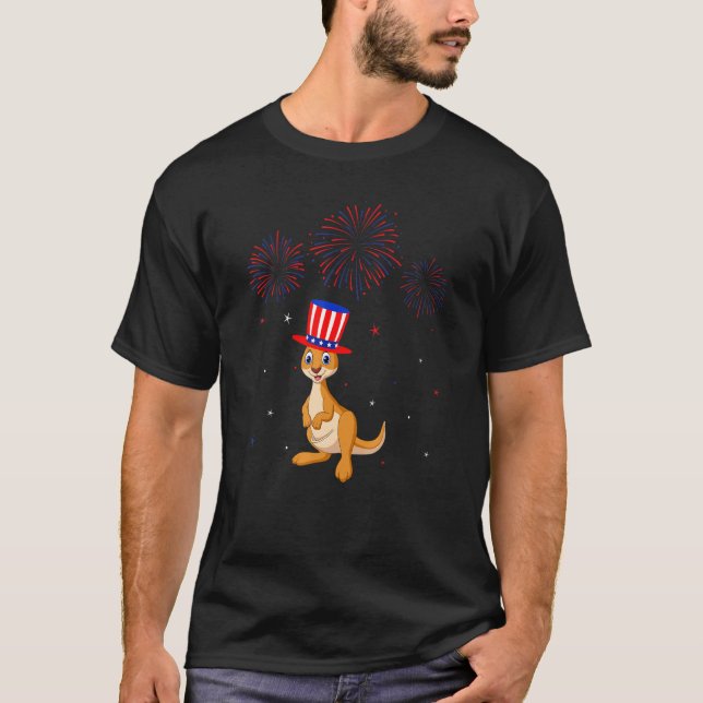 T-shirt Kangaroo Graphisme Rouge Blanc Bleu Feu d'artifice (Devant)