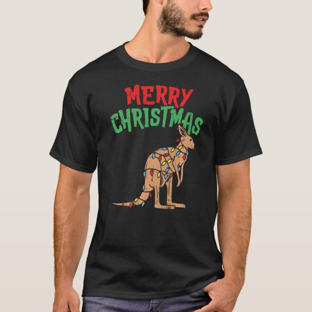 T-shirt Kangaroo Lights Australie Joyeux Noël Pj Match (Devant)