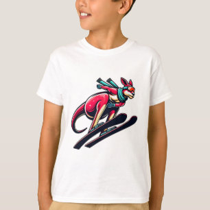 T-shirt Kangourou skieur sur pente enneigée avec lunettes