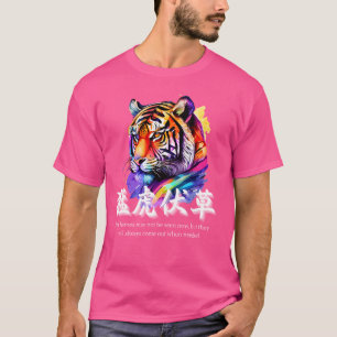 T-shirt Kanji Cool Japonais Dit, Tigres Art Tigres Coloré