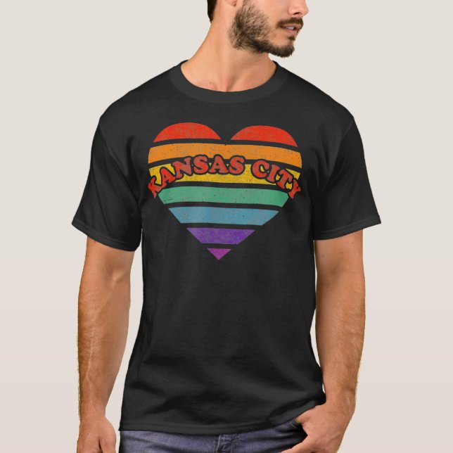 T-shirt Kansas City Retro Rainbow Heart 80s Whimsy LGBTQ (Devant)