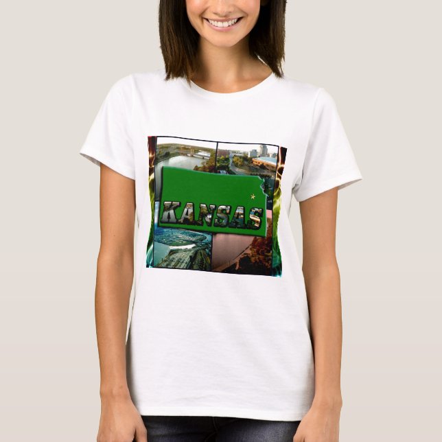 T-shirt Kansas Map et photos (Devant)