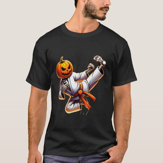 T-shirt Karate Classique Halloween Citrouille Squelette Ép (Devant)
