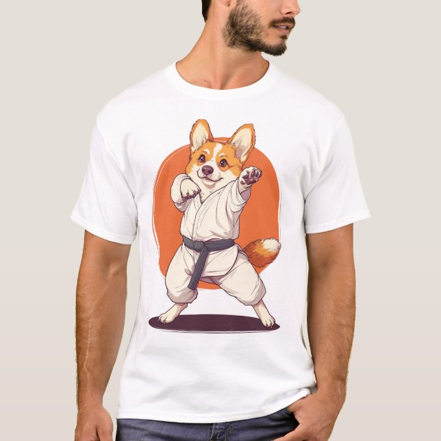 T-shirt Karate Corgi � Chien d'Arts Martiaux (Devant)