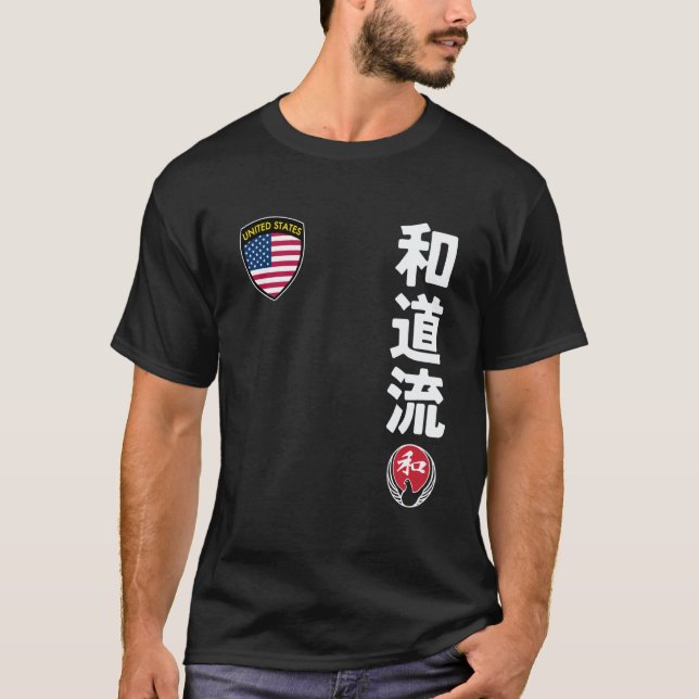 T-shirt Karate d'équipe classique Wado Ryu USA Drapeau Kan (Devant)