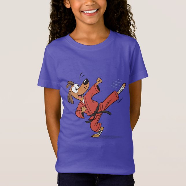 T-Shirt Karate Dog in Action - Drôle Caricature d'arts mar (Devant)