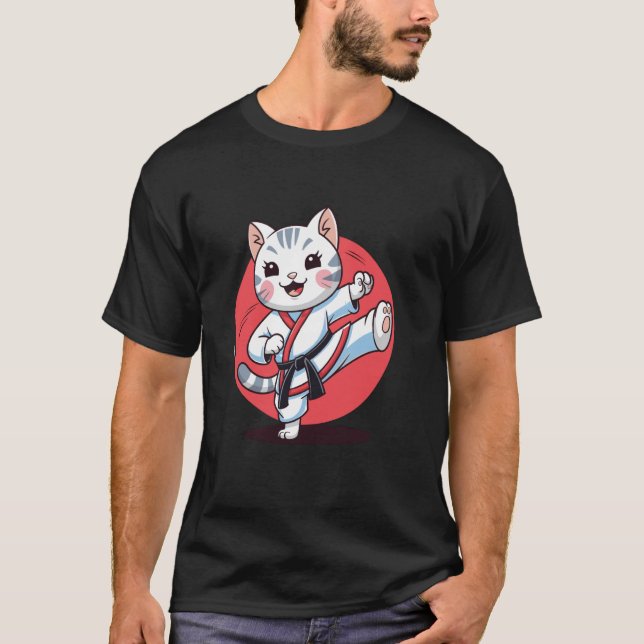 T-shirt Karate et un chat (Devant)