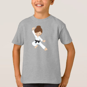 T-shirt Karate Girl, fille mignonne, ceinture noire, cheve