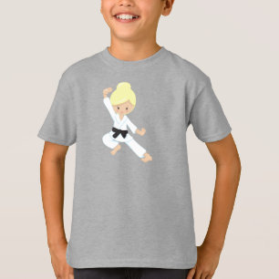 T-shirt Karate Girl, mignonne fille, ceinture noire, cheve