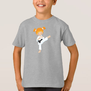 T-shirt Karate Girl, mignonne fille, ceinture noire, cheve