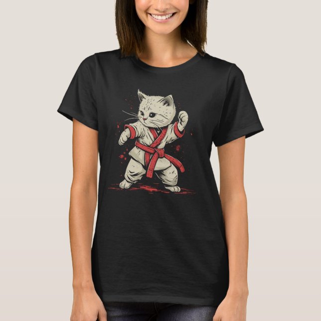 T-shirt Karate Mens, Femmes et Enfants Cat Karateka (Devant)
