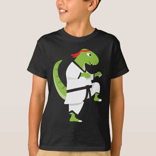 T-shirt Karate T-rex Cool Mignon Combattant Dinosaure Hall (Devant)