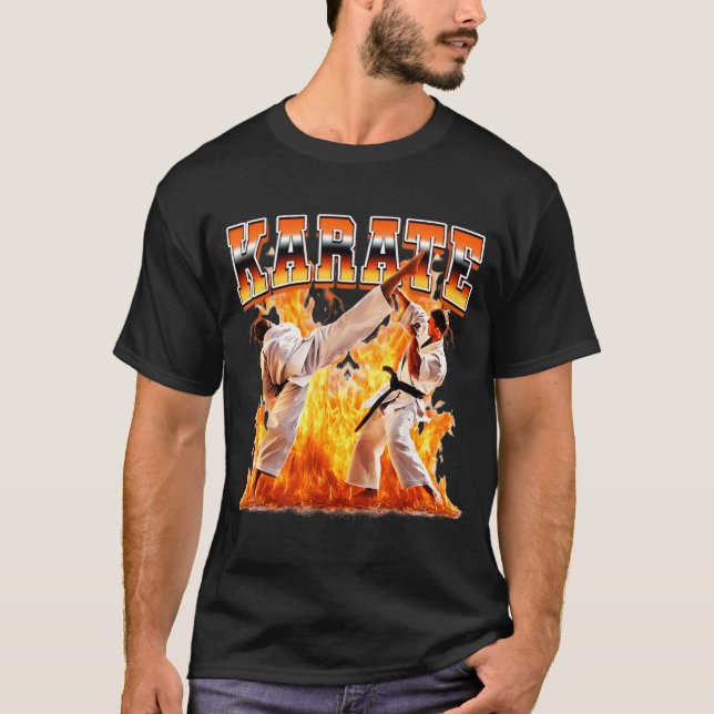 T-shirt Karate Taekwondo Flames 90s Bootleg Style (Devant)