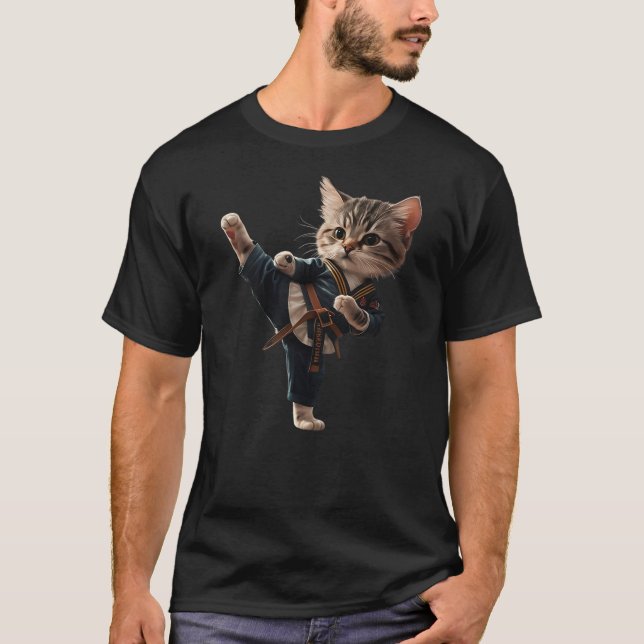 T-shirt Karate Taekwondo Funny Cat Jiu Jitsu MMA (Devant)