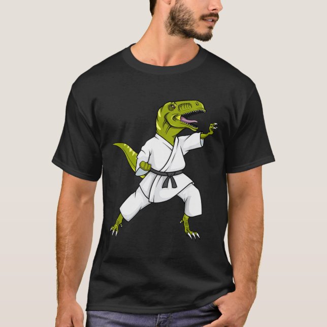 T-shirt Karatesaurus T-rex dinosaure karaté samouraï drôle (Devant)