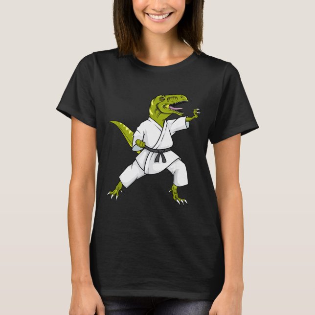 T-shirt Karatesaurus T-rex dinosaure karaté samouraï drôle (Devant)