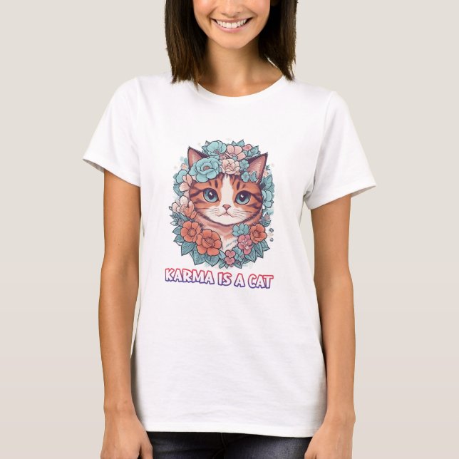 T-shirt Karma est un chat (Devant)