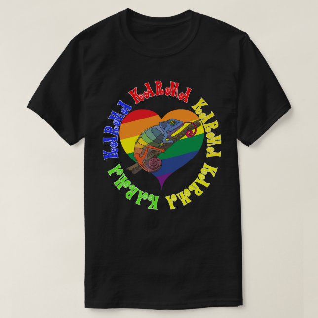 T-shirt Karma Karma Karma Rainbow Chameleon Heart (Design devant)
