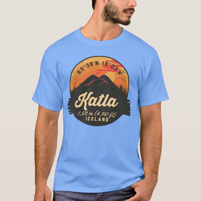 T-shirt Katla Volcano Iceland Retro Sunset Hiking Camping  (Devant)