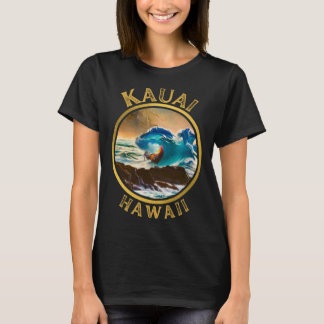 T-shirt Kauai Hawaï Coq Poulet Surf Vague café Desi