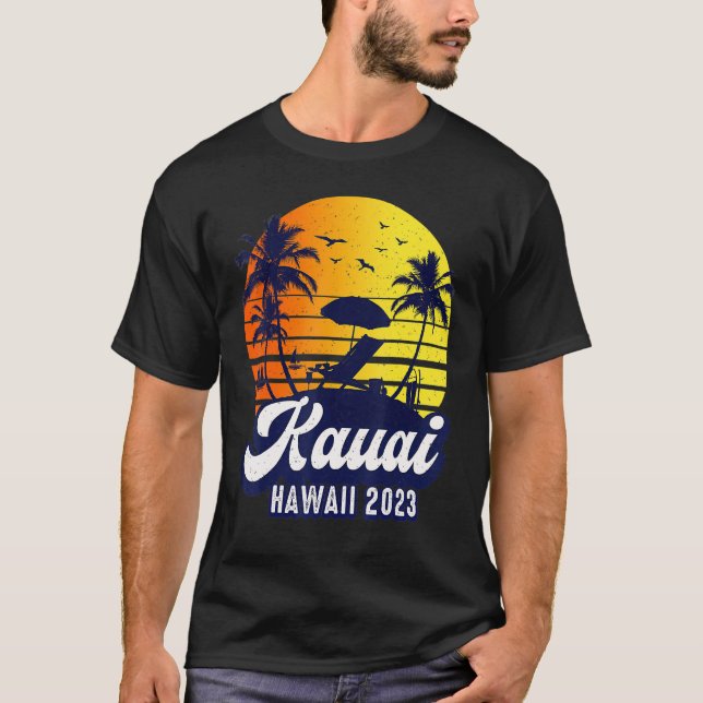 T-shirt Kauai Hawaii 2023 Hawaiian Sunset Beach Retro (Devant)