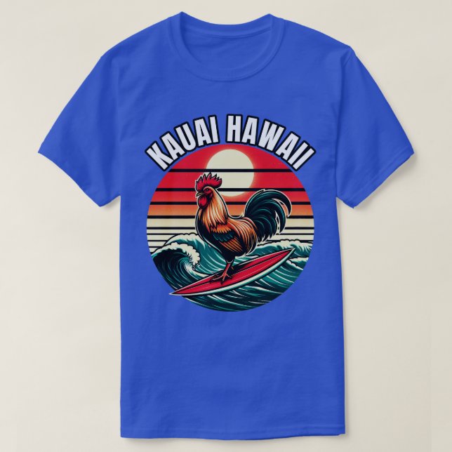 T-shirt Kauai Hawaii Chicken Rooster Surf Retro Sunset (Design devant)