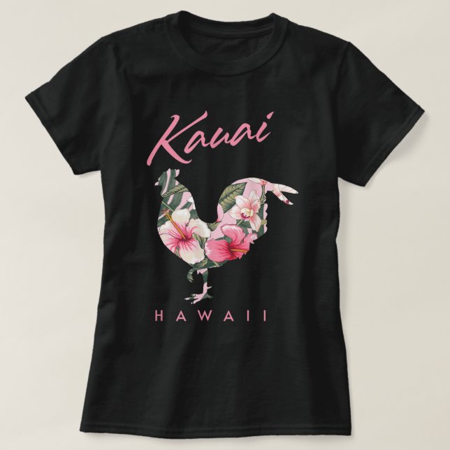 T-shirt Kauai Hawaii Fleur Hibiscus Poulet Amoureux Souven (Design devant)